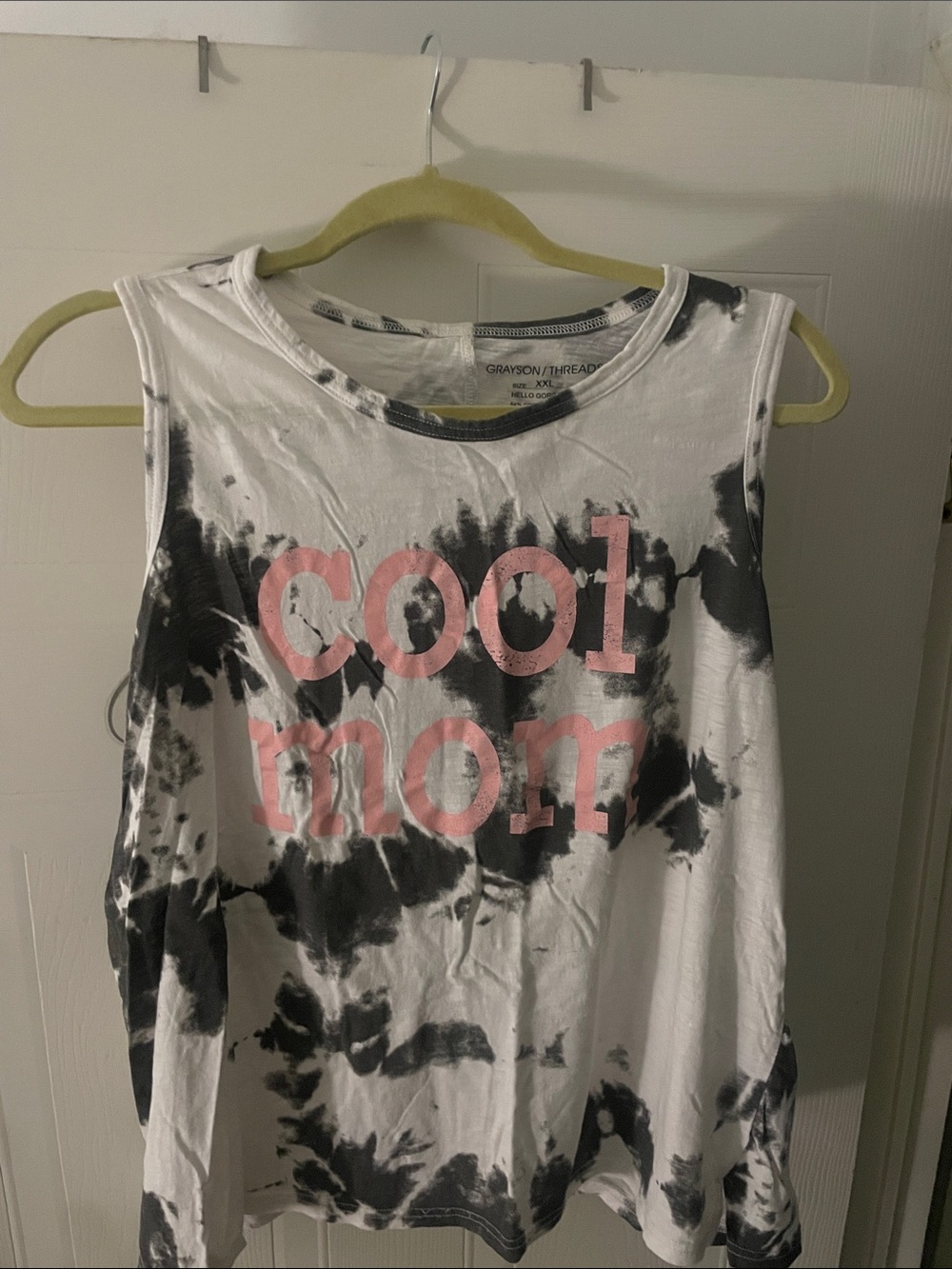 Grayson Threads "Cool Mom" Tie-Dye Muscle Tank - White & Black with Pink Print